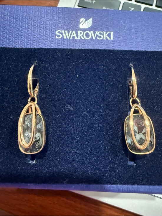 Swarovski Jewelry - Swarovski Rose Gold and Grey Crystal Drop Earrings